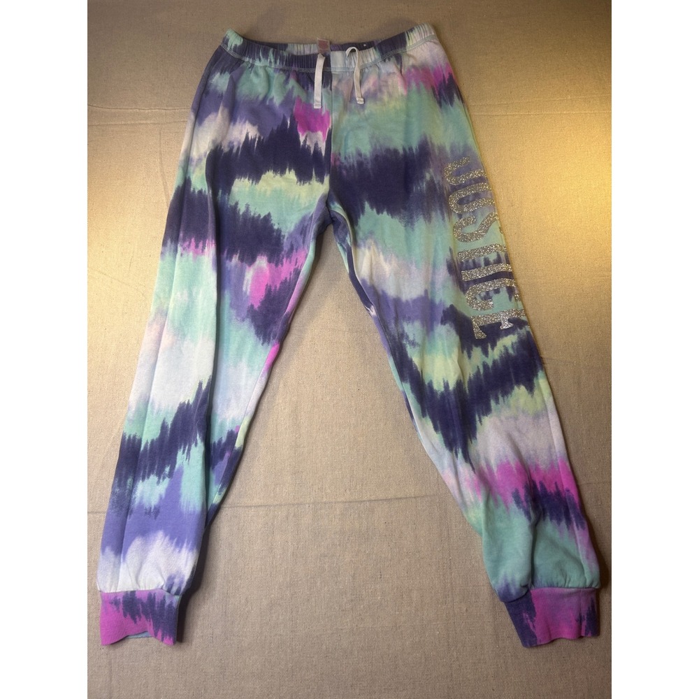 Justice Sweatpants Girls XL Plus 16P/18P Teal Purple Tie Dye Excellent Glitter